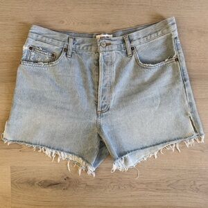 NWOT AGOLDE Denim Jean Dee Shorts Light Blue Frayed Hem Size 32 100% Cotton